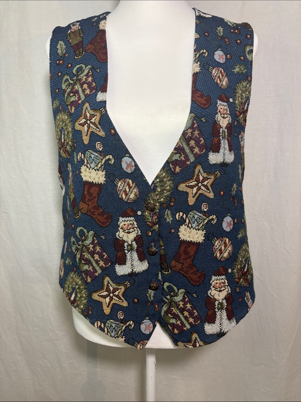 Women’s Vintage Backroad Blues Festive Blue Holiday Button Vest